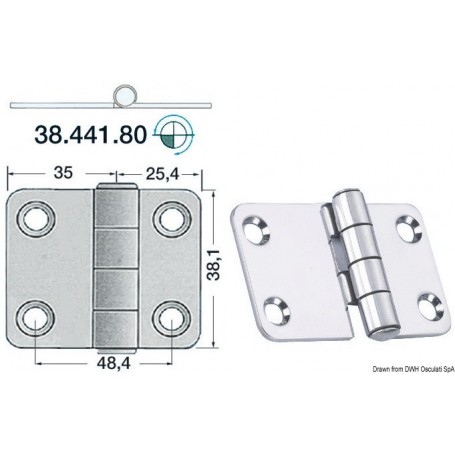 Charnières 2 mm 60,4x38,1 Le lot de 3 - Osculati Charnières Haute Qualité 8033137005206 38.441.80