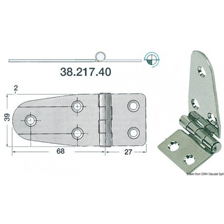 Charnières 2 mm 95x39 Le lot de 3 - Osculati Charnières Haute Qualité 8033137004858 38.217.40
