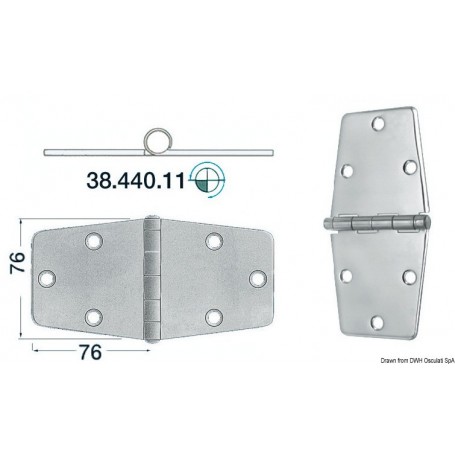 Charnière inox 152 x 76 mm Le lot de 2 - Osculati Charnières Haute Qualité 8033137005039 38.440.11