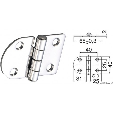 Charnière inox 65x40mm Le lot de 3 - Osculati Charnières Haute Qualité 8033137129223 38.441.69