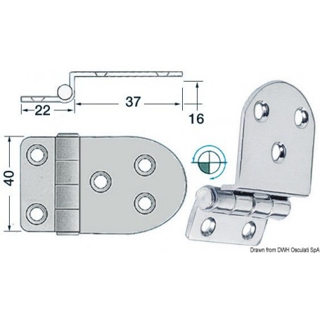 Charnière inox saillie 59x40 Le lot de 3 - Osculati Charnières Haute Qualité 8033137129216 38.441.58