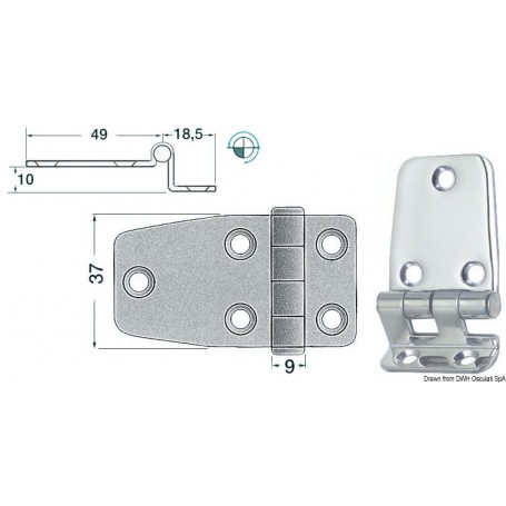Charnière inox saillie 67,5x37 Le lot de 4 - Osculati Charnières Haute Qualité 8033137005114 38.441.57