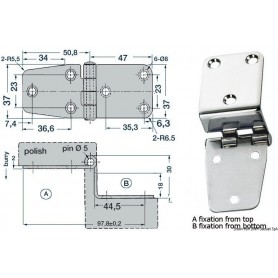 Charnière inox 97,8x37mm Le lot de 2 - Osculati Charnières Haute Qualité 8033137005220 38.441.84