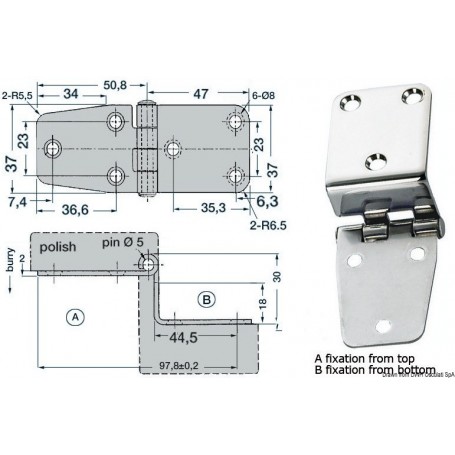 Charnière inox 97,8x37mm Le lot de 2 - Osculati Charnières Haute Qualité 8033137005220 38.441.84