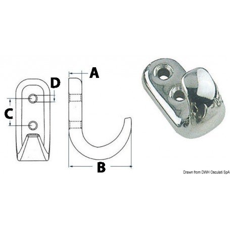 Crochet Moulé en inox AISI 316 poli miroir. - Osculati Crochet et Porte-manteau 8033137128479 38.301.09