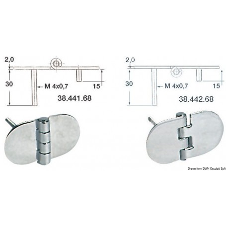 Charnières avec goujons Le lot de 2 - Osculati Charnières Haute Qualité 8033137005145 38.441.68
