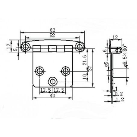 CHARNIERE INOX 62 x 47 mm