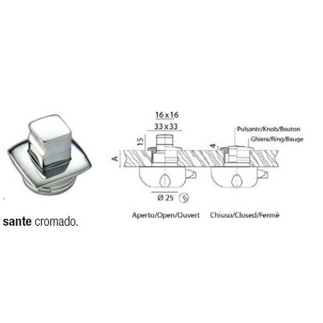 Verrou poussoir chromé 19P 