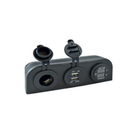 Prise allume-cigarre, voltmètre, ampèremètre et double USB 