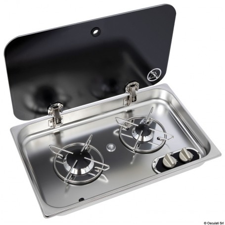 Plan de cuisson inox avec couvercle en cristal fumé Plan de cuisson inox avec couvercle en cristal fumé