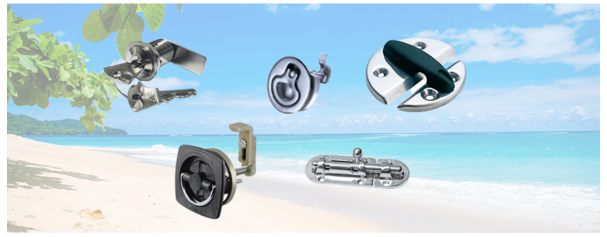 fermetures et verrou inox pour bateau, serrures qualité marine.